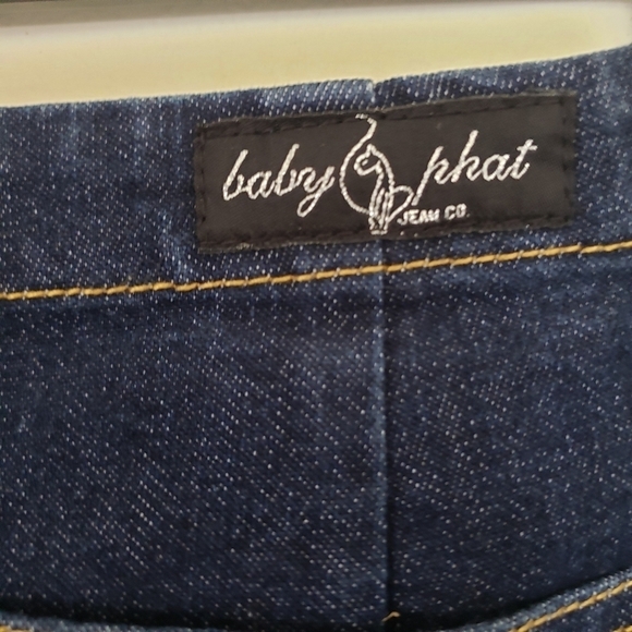 Baby Phat Vintage Bandana Denim Jean Mini Skirt Rhinestone Bedazzled Size 1/2 - Picture 4 of 8